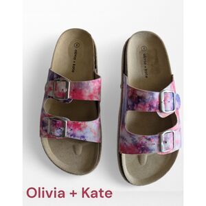 NWOT    Olivia + Kate Erina-05L  Bamboo Tie-Dye Slide Sandals  Sz 8